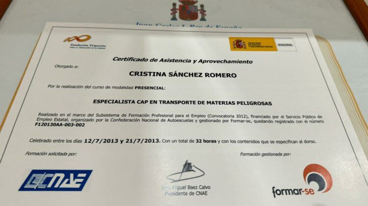 especialista CAP en transporte de materias peligrosas